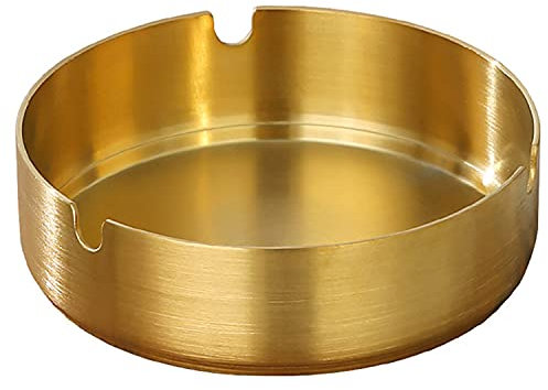 Runder Edelstahl-Zigarettenasche-Set für Außen- und Zuhause, Ascheablagen Edelstahl, 100 x 100 x 34 mm, Gold