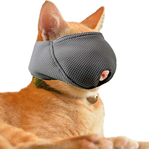 OHCOZZY Museruola Gatto con Rete Traspirante, Maschera per La Bocca del Gatto per Prevenire I Morsi e La Masticazione(XS, Nero)