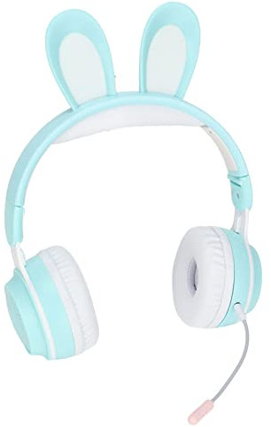Barnhörlurar, Bluetooth 5.0-hörlurar med Kaninöra, Over Ear LED-ljus Hopfällbart Trådlöst Headset, Stöd TF/AUX, Presenter Till Barn, Småbarn, Tonåringar(Grön)