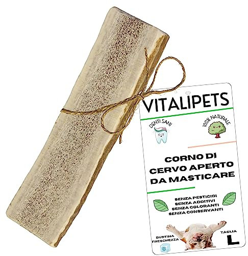 VITALIPETS Corno di Cervo aperto per Cani | Taglia L 12 a 20 Kg | Pulizia Denti Naturale | Masticazione Lunga Durata | Ricco di Calcio e Minerali | Alternativa agli Ossi Industriali | Antistress
