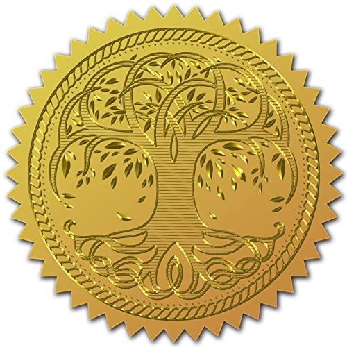 CRASPIRE 100 st guldfolie klistermärken präglade certifikat tätningar självhäftande klistermärken medalj dekoration klistermärken certifiering examen företag notarie tätningar kuvert (livets träd)