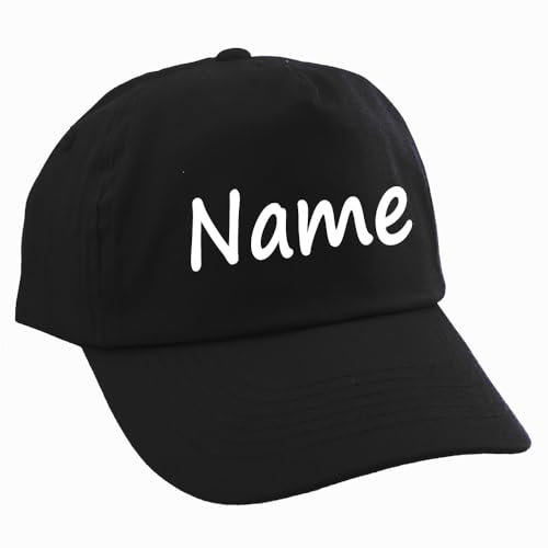 Elefantasie Personalisierte Cap für Kinder Baseball Kappe mit Name oder Wunschwort Bedruckt für Jungen und Mädchen Schwarz