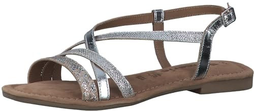 Tamaris Damen Sandalen Leder Sommer; SILVER/metallic; 39 EU