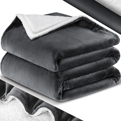 KESSER® Kuscheldecke Flauschige Sherpa Extra Weich & Warm Wohndecke Flanell Fleecedecke, Falten beständig/Anti-verfärben als Couchdecke Sofadecke oder Bettüberwurf, 220 cm x 240 cm (XXL) Anthrazit