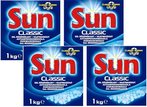 Sun Classic - Sel Regénérant 1Kg Détergent pour lave-vaisselle - Lot De 4