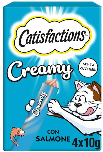 Catisfactions, Snack Cremoso Liquido per Gatto, con delizioso Salmone, 11 Confezioni da 40g