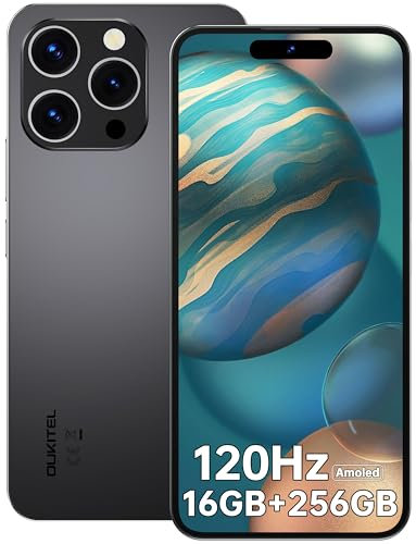 OUKITEL P1 Mobile Phones Android 14-6.7 FHD+ AMOLED Display Smart Phone 24GB RAM+256GB ROM/2TB, Octa Core, 5150mAh 50MP+32MP, 4G Dual SIM Free Unlocked, Fingerprint&Face ID/GPS/NFC/OTG, Black