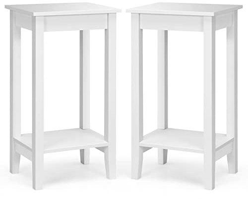 GIANTEX Juego de 1/2 Mesitas de Noche, Mesilla de Noche 2 Niveles, Diseño Compacto, 39,5 x 29,5 x 74 cm, Mesa Auxiliar para Salón, Dormitorio (Blanco, 2)