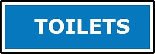 Toilets | 15cm x 5cm | Blue - Vinyl Sign for Public Restrooms, Workplaces, Restaurants, Facilities, and Businesses