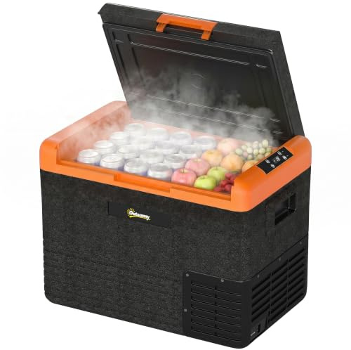 Outsunny Nevera Portátil Eléctrica 40L Refrigerador de Coche 12V/24/240V hasta -20℃ Mini Frigorífico con Compresor Pantalla LED Táctil para Hogar Camping Viajes Automóvil Barco 58,7x36,5x43,8 cm Negro