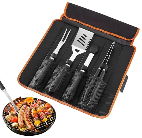 Grillverktyg | Grillredskap i rostfritt stål | Robusta utomhustillbehör med värmebeständiga handtag för grill och camping