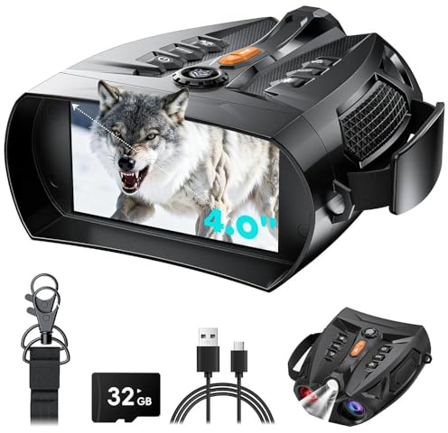 Night vision goggles, SKYBASIC night vision binoculars, 10x digital zoom, 4-inch HD screen, 5000mAh rechargeable night vision goggles, suitable for bird watching, camping, hunting