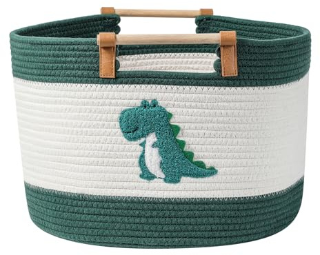 Cesta grande para mantas de 35L, cesta de cuerda de algodón con asas de madera, cestas tejidas para juguetes de peluche de niños, almacenamiento para guardería, cesto de ropa, cesto para bebés