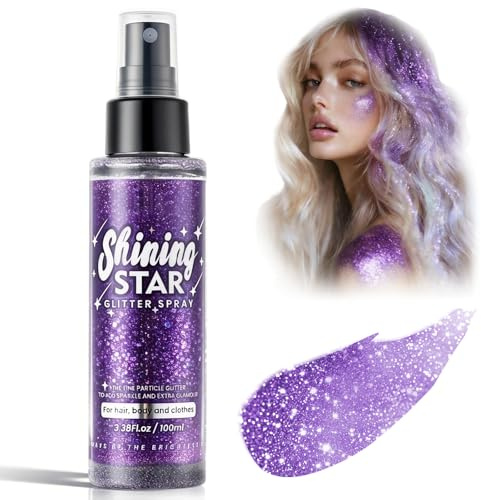 1 Pièce Spray à paillettes le Corps,Spray à Paillettes Visage et Peau,Poudre Scintillante pour Fête et Vêtements,Brillant Tenace,Effet Brillant,pour toutes les occasions(violet)