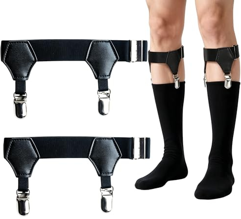 Elenviorina 2 Pcs Men's Sock Suspenders, Adjustable Elastic Sock Garters for Men with Non-Slip Clips, Non-Slip Sock Strap Suspenders for Stockings, Suitable for Business, Weddings and Daily Wear