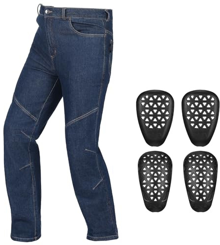 KEMIMOTO Pantaloni Moto Uomo con Protezion, Jeans Moto Elasticizzati con 4 Protezione Rimovibile CE, Traspirante Morradhose Uomo con Ginocchiere Regolabili con Chiusura a Strappo