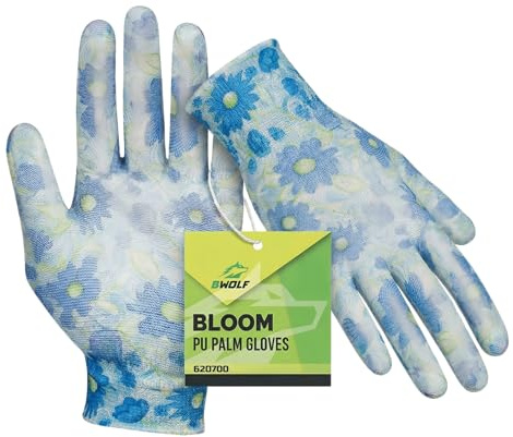 BWOLF Bloom Gants de jardinage pour femme, taille S (8), gants de jardinage floraux, légers, pour le jardinage et les travaux d'extérieur, respirants et flexibles, 1 paire (1, bleu, S/8)
