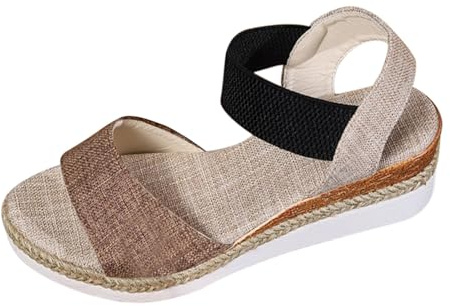 Espadrilles för damer kilklack, kilsandaler damer eleganta strandsandaler platå sommarsandaler bekväma sommarskor andas ankelremmar sandaler gummiband sandalett