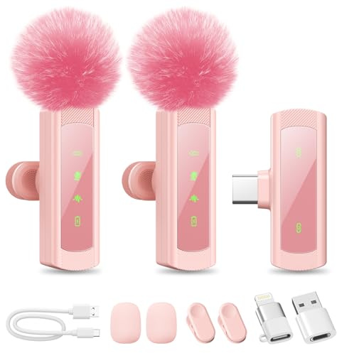 CoolSwan 2 Pack Micrófono Inalámbrico Solapa para iPhone, iPad y Android, Micrófono de Clip con Reducción de Ruido para Grabación Vídeo, Plug & Play, Sonido Cristalino, TikTok, Youtube, Vlog