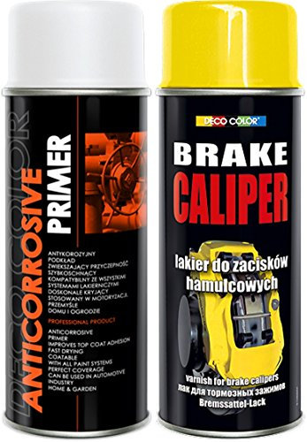 DECO COLOR Brake Caliper KIT Set (ANTICORROSIVE Primer and Caliper Spray Paint) HIGH Gloss Moto CAR Sport Tuning Drum (Yellow kit)