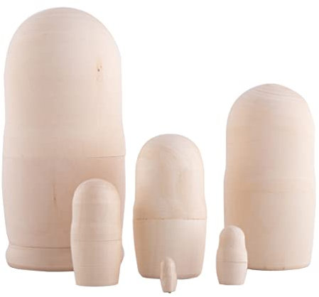 Heka Naturals Unpainted Nesting Dolls | All Natural Wooden Matryoshka Doll Set of 6 (13 cm) - Traditional Babushka Home Decor, Wooden Stacking Toys, Handmade Toys & Games, Shape Sorter Accessories