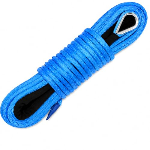 Ucreative 1/4 Inch x 50 Feet 10,000LBs Synthetic Winch Line Cable Rope with Black Protecing Sleeve for ATV UTV (Blue)