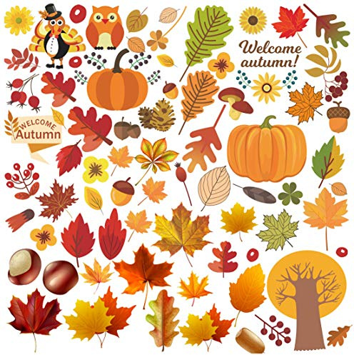 Kalolary Fall Autumn Leaves Window Clings Thanksgiving Maple Acorns Decorations Autumn Window Sticker Decals Party Decor