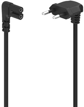 Hama Nätkabel, vinklad, 2-polig, eurokontakt, 5 m (dubbelspår/C7, strömkabel, strömkabel eurokontakt, enhetskabel, för skrivare, nätaggregat, TV, radio, kassettinspelare etc.) svart