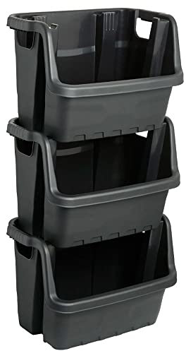 STORM TRADING GROUP Stacking Crates Heavy Duty Large Open Fronted Storage Boxes Bin For Order Picking, Recycling, Industrial, Garage & Kitchen Stackable Organiser Baskets (Set of 6)