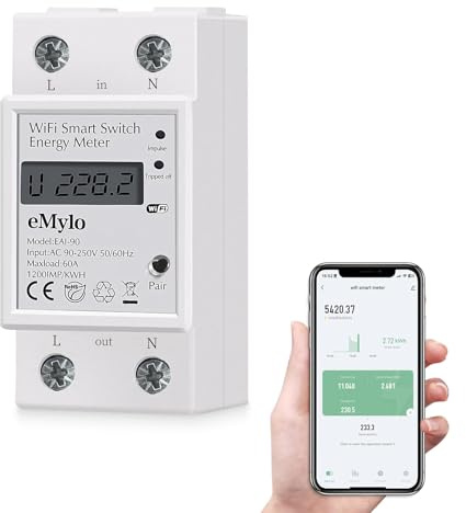 Chatthen Smart Single-Phase Meter 60A 90-250V, Tuya Smart WiFi 35mm DIN-Rail Power Meter with Digital Display Watt-Hour Meter Home Power Consumption Monitor kWh Ammeter