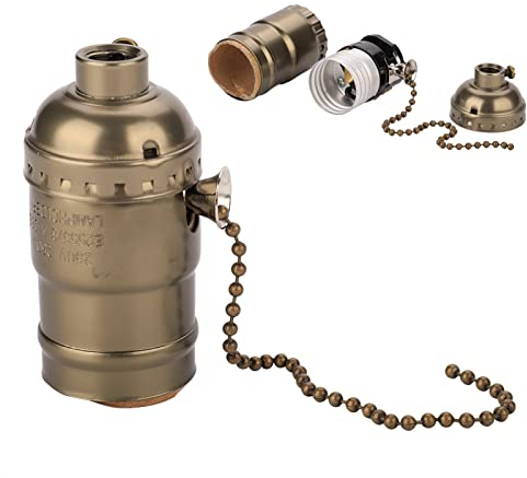 Douille de Lampe E27 avec Chaîne de Traction, Douille de Lumière Vintage en Aluminium avec Chaîne de Traction Lampe de Table de Bureau Support D'éclairage Base à Vis (Bronze)