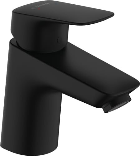 hansgrohe Logis - Tvättställsblandare med lyftventil, Vattenkran badrum med utloppshöjd 67 mm, Badrumskran vattenbesparande (EcoSmart), matt svart, 71170670