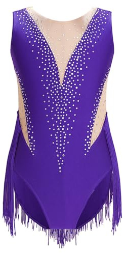 Freebily Ragazze Ginnastica Leotards Body Danza Classica Balletto Nappa Strass Body Ginnastica Artistica per Bambina Senza Maniche Ballet Leotard Bodysuit Dancewear Viola 9-10 anni