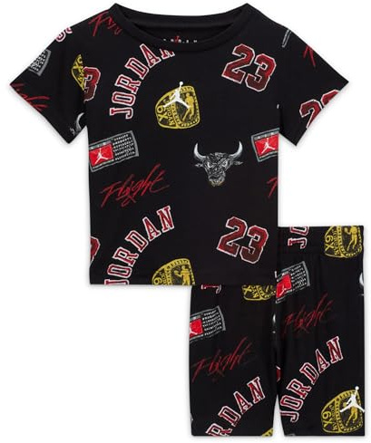 Nike Jordan Set aus T-Shirt und Shorts für Neugeborene, 23 Ring Aop, Schwarz, Schwarz/Multicolor, 86