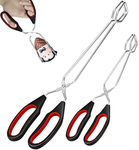 2 pinze per forbici in acciaio inox con antiscivolo e resistente al calore, pinze per barbecue per barbecue, pinze per carbone, per cucina, cottura, barbecue, per ruotare e bloccare gli alimenti