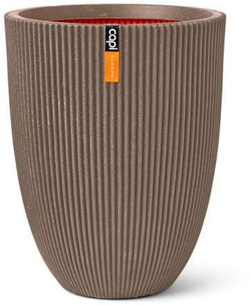 Capi Europe - Gefäß elegant niedrig Groove NL - 34x46 - Warm Taupe - Öffnung Ø27 - Blumentopf für den Innen- und Außeneinsatz - Bruchsicher - 100% recycelbar - KGVWT782