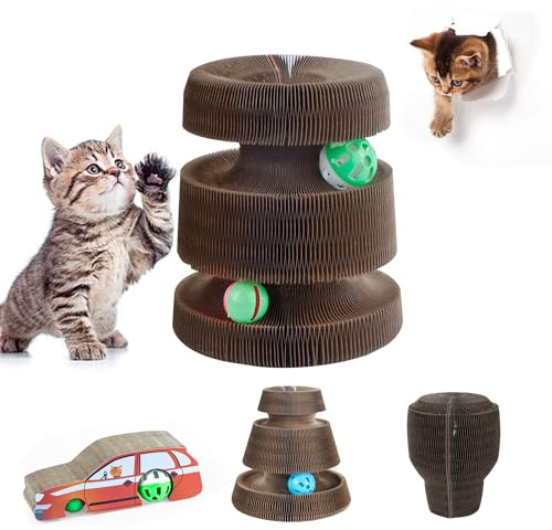 xyuayamz Graffiatoio per Gatti, Magic Organ Cat Scratching Board, Tiragraffi per Gatto in Cartone Ondulato, con Palla di Campana, Giochi Interattivi per Gatti per Interni ed Esterni, Pieghevole