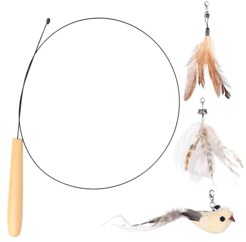 1 SetCat Teaser Wand Set, Cat Wand Toys for Indoor Cats, 88cmCat Fishing Rod ToysInteractive Cat Feather Toys Refills Wooden Handle, with 2 Feathers & 1 Birds, Kitten Cats Exercise Playing Bonding
