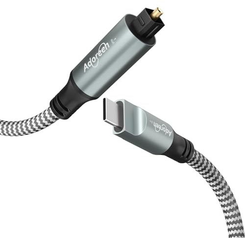 Adoreen Unidirectional USB C to Toslink Digital Optical Audio Cable 10 Ft, USB 2.0 Male to SPDIF Port Male Fiber Optic Adapter, Braided for TV/Soundbar, Sony PS5, Speaker-Not Toslink to USB