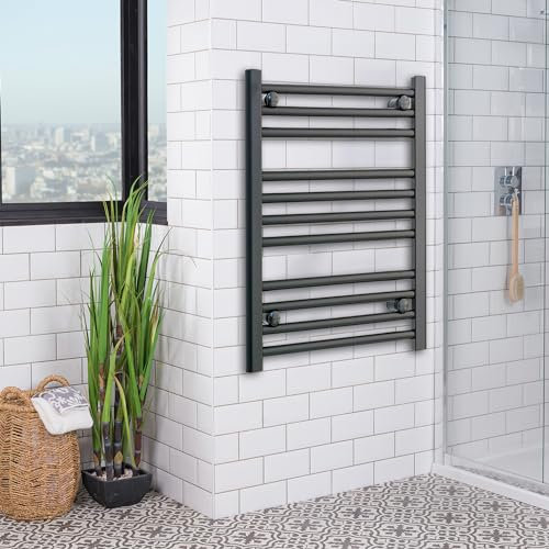 800mm Wide Black Heated Towel Rail Straight Flat Bathroom Warmer Radiator Rack Central Heating Turkish Zone (800mm Wide x 600mm Height)