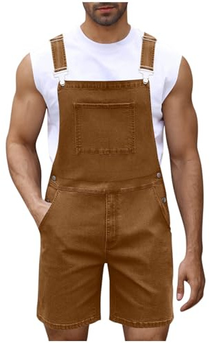YOSUWOAI Salopette corte da uomo in denim, pantaloni cargo, pantaloni in jeans, pantaloni da lavoro, pantaloni da lavoro, vestibilità larga, in denim, tuta estiva, Z02 marrone, L