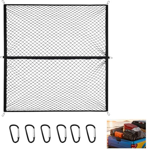 WeeGoo Elastic Cargo Net 120x120 cm, Single Layer Elastic Luggage Net with 6 Hooks, Truck Bed Cargo Mesh Organizer for Motorhome Van Vehicle