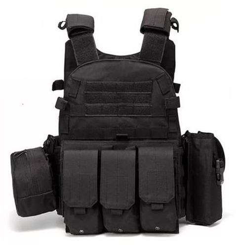 Licsaliwe Chaleco Airsoft MOLLE multifuncional, portador de placa transpirable ajustable para seguridad de entrenamiento al aire libre de paintball (negro)