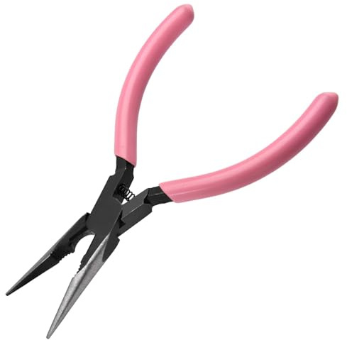 LEONTOOL Alicates de punta de aguja de 5.5 pulgadas con cortador de alambre, 55 alicates de corte de punta larga de precisión de mandíbula dentada de acero, agarre suave con resorte para hacer joyas
