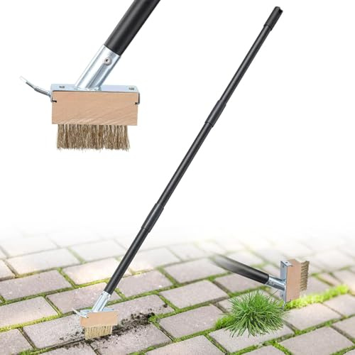Fugenbürste mit 115 cm Stiel, Unkrautentferner & Bürste für Terrassen, Wege und Pflastersteine – Moosentferner Fugenkratzer für Gehwege, Einfahrten und Reinigung von Fugen