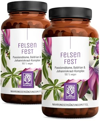FELSENFEST - Johanniskraut Baldrian Passionsblume Kapseln hochdosiert - Vergleichssieger * - St Johns Wort mit Folsäure & B12 - Vegan - 180 Kapseln