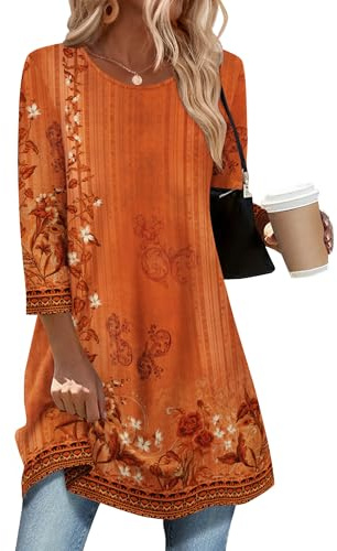 Zeagoo Womens Blouses 3/4 Sleeve Tops Ladies Floral Top Basic Longline