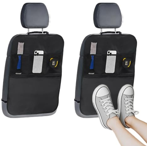 WUMZIRA Protector de Asiento de Coche, Pack de 2 Fundas Impermeables para Respaldo con 3 Bolsillos de Almacenamiento, Protector Asiento Trasero Coche para Niños y Bebés, Ajuste Universal, Negro