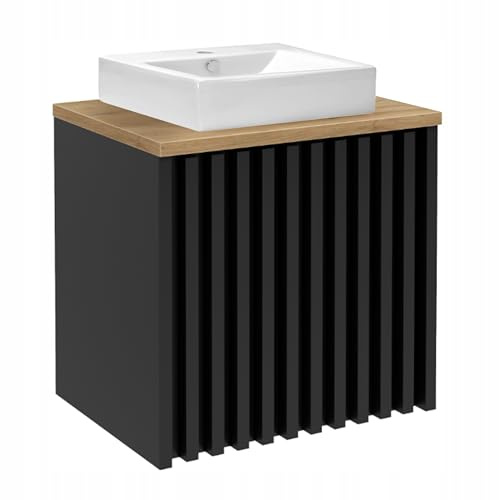 .Deftrans - Lavabo con armario de 60 cm colgante - moderno juego de lavabo negro - lavabo de encimera con armario bajo compacto - muebles de baño para baños pequeños imitación madera roble