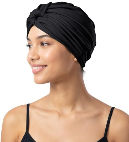 Kiiwah Bonnet de Bain Femme Turban Noeud Twist pour Cheveux Longs, Noir